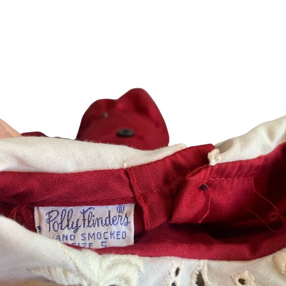Vintage Polly Flinders Hand Smocked Floral Eyelet Peter Pan Collar Dress 5 - Picture 5 of 8
